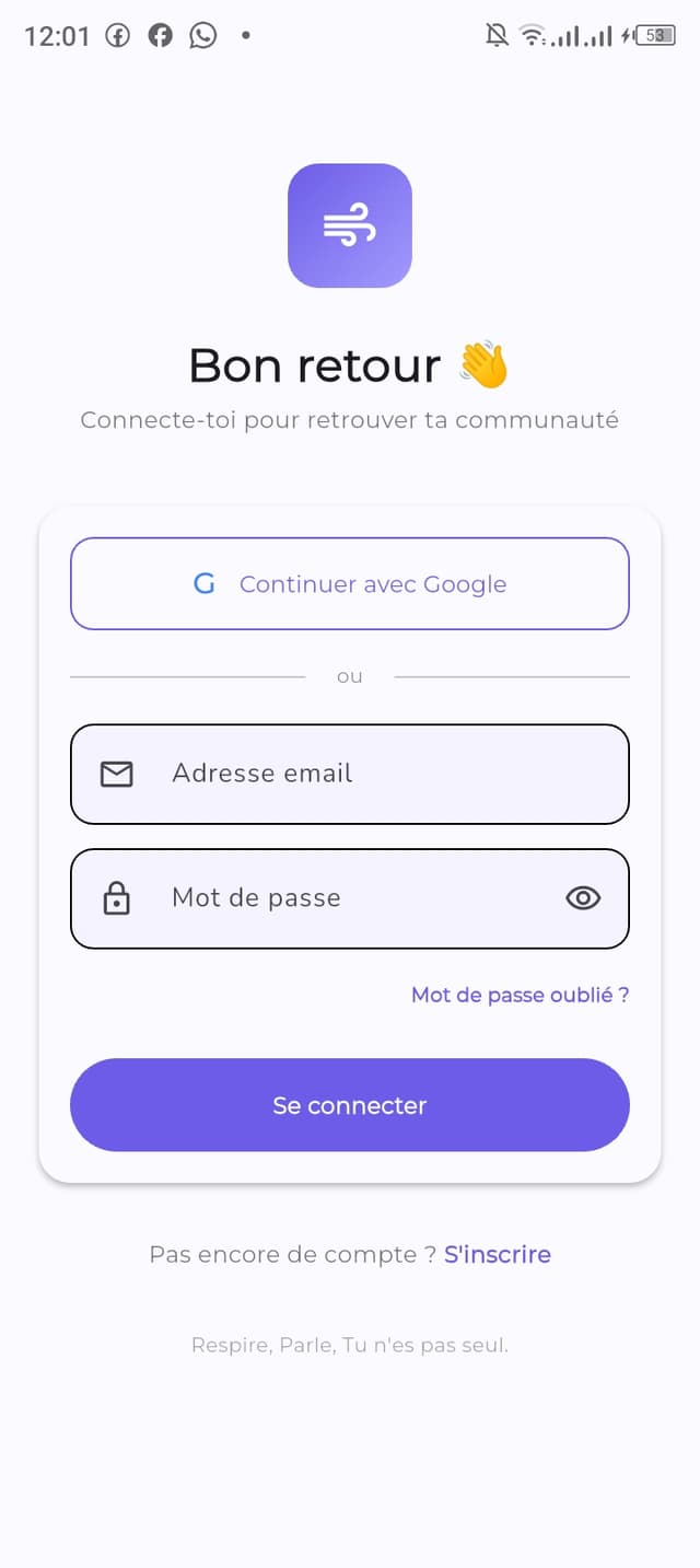 Ecran de connexion